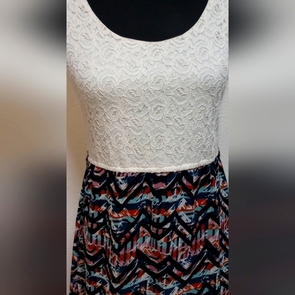 INDULGE Abstract Print and Lace Top Dress - Picture 2 of 5